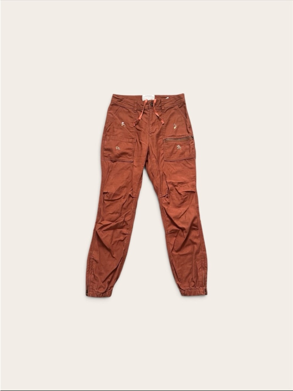REI Co-op Rust Terracotta Embroidered Ankle Zip Jogger Cargo Pants Size 6